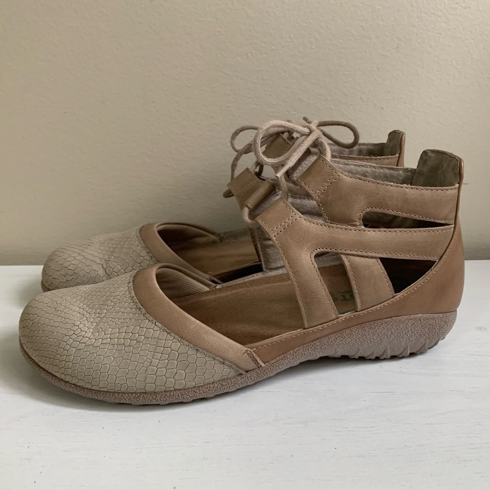 Naot Kata Women’s Tan Leather Lace Up Sandals Shoes Removable Inserts Sz 41 / 10